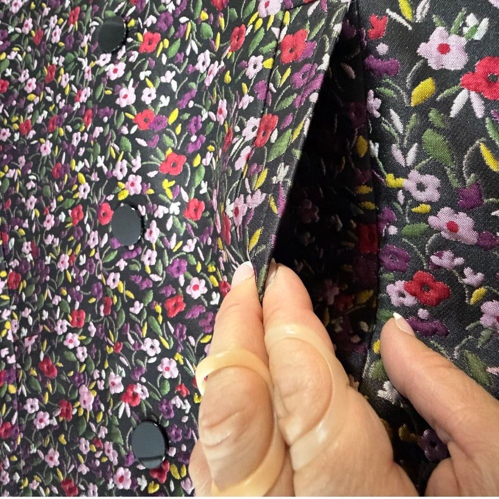 Kate Spade New York Womens Floral Quilted Button Front Topper Coat Black Multi 8 - Picture 10 of 16